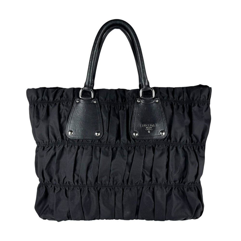 Prada handbag, nylon and leather, black, women's, z11075